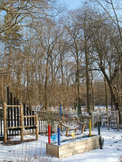 A photo of the sensory garden in the snow