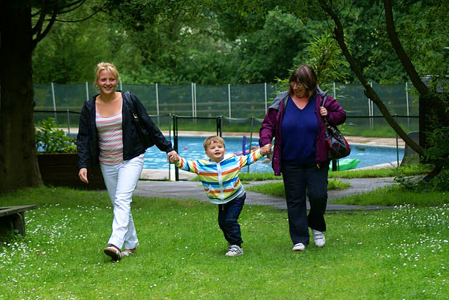 A picture of one of our families walking up from the pool